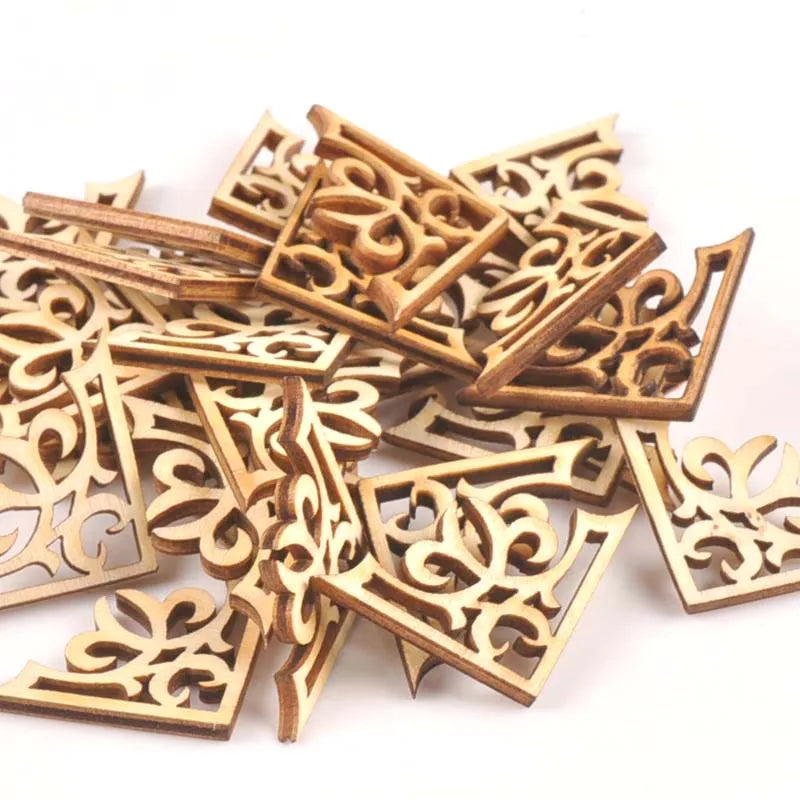 20pcs Wooden Ornament Book Corner Protector DIY Crafts Home Decoration Box Book Scrapbook Album Corner Wood Slices 27x27mm m1903 Qme
