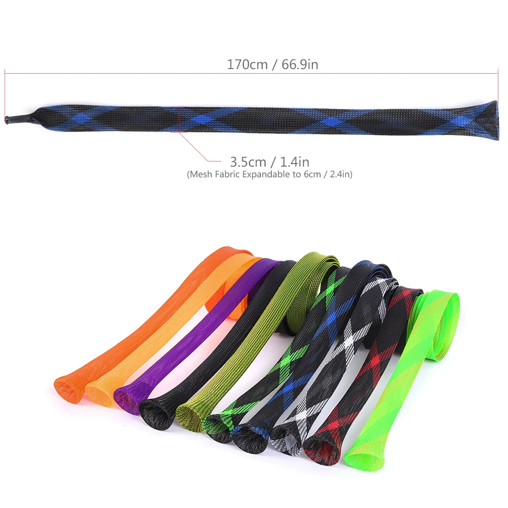 10 pcs 170cm Fishing Rod Cover Elastic Tangle Fishing Rod Protective Sheath Jacket Net Tube Cover Sleeve Fishing Rod Protective Qme