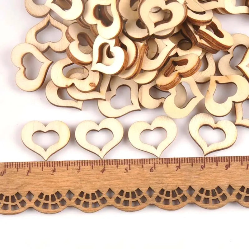 17x20mm 50Pcs Hollow Out Heart Wooden Ornament For DIY Crafts Scrapbook Accessories Handmade Wood Slices Home Decoration m1774 Qme
