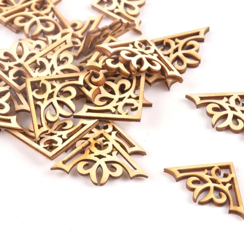 20pcs Wooden Ornament Book Corner Protector DIY Crafts Home Decoration Box Book Scrapbook Album Corner Wood Slices 27x27mm m1903 Qme
