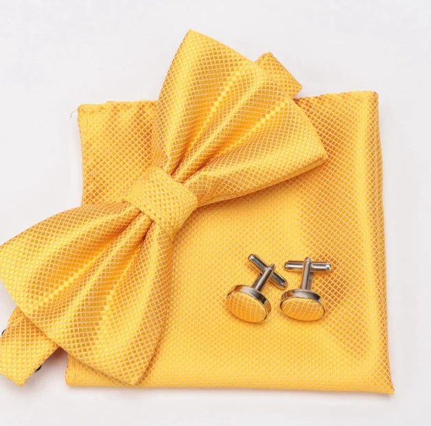Mens Tie Bowtie Cravat Cufflinks Fashion Butterfly Party Wedding Bow Qme Gold