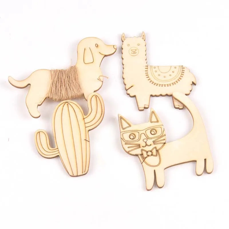 4Pcs Unfinished Dog/cat/alpaca/cactus Shape Wooden Bobbin Spools Cord Wire Sewing For Thread String Ribbons Trims 63-90mm m2158 Qme