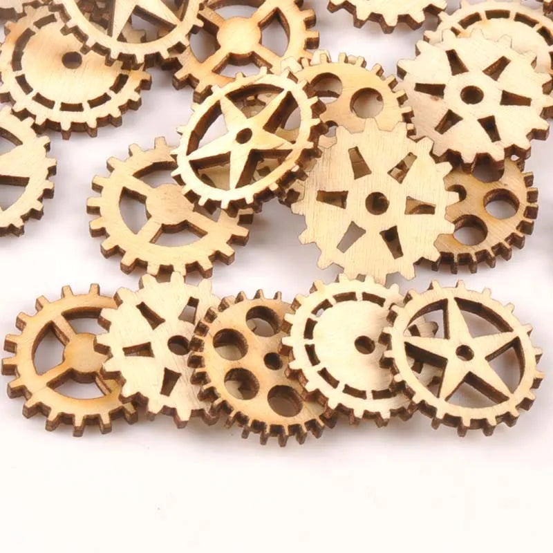 50Pcs 24mm Natural Unfinished Wooden Wheel Gear Shape For Handmade DIY Crafts Wood Slices Ornament Scrapbooking Home Decor m1683 Qme