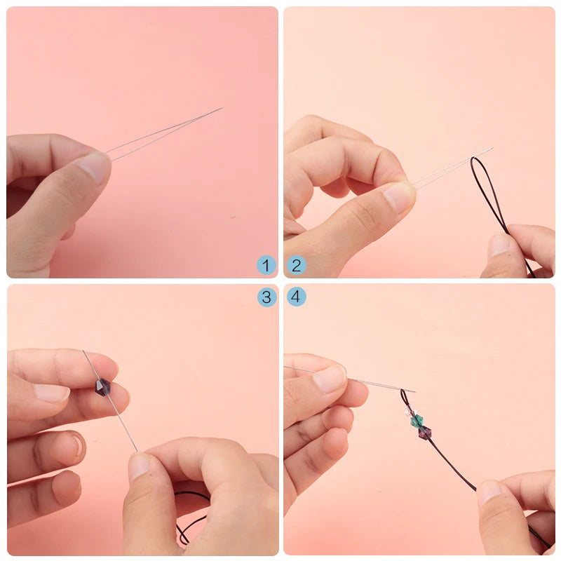 5pcs/lot Spring Steel Beading Needles 5 Sizes Easy Jewelry Making Tools Big Eye Curved Beading Pins for Beads and Pearls Qme