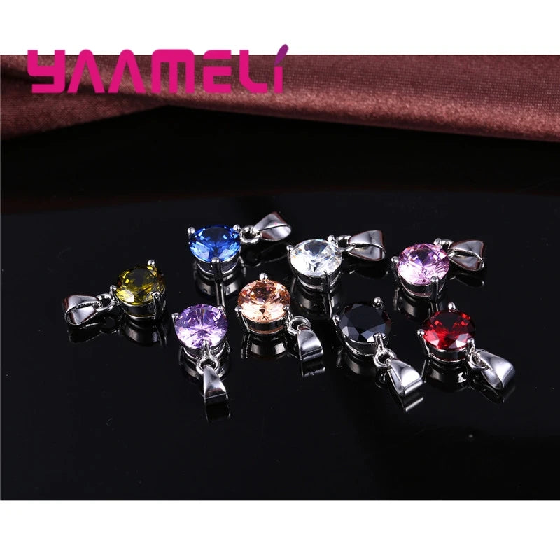 Candy Color Wedding Elegant Jewelry Sets 925 Sterling Silver Color Crystal Pendant Collar Necklace Earrings Qme