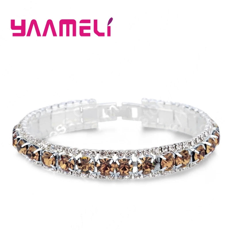 Top Sale 925 Stamp Silver Color Bracelets Full AAA Zircon Austrian Crystal Femme Women Link Chain Jewelry Bangles 14 Colors Qme