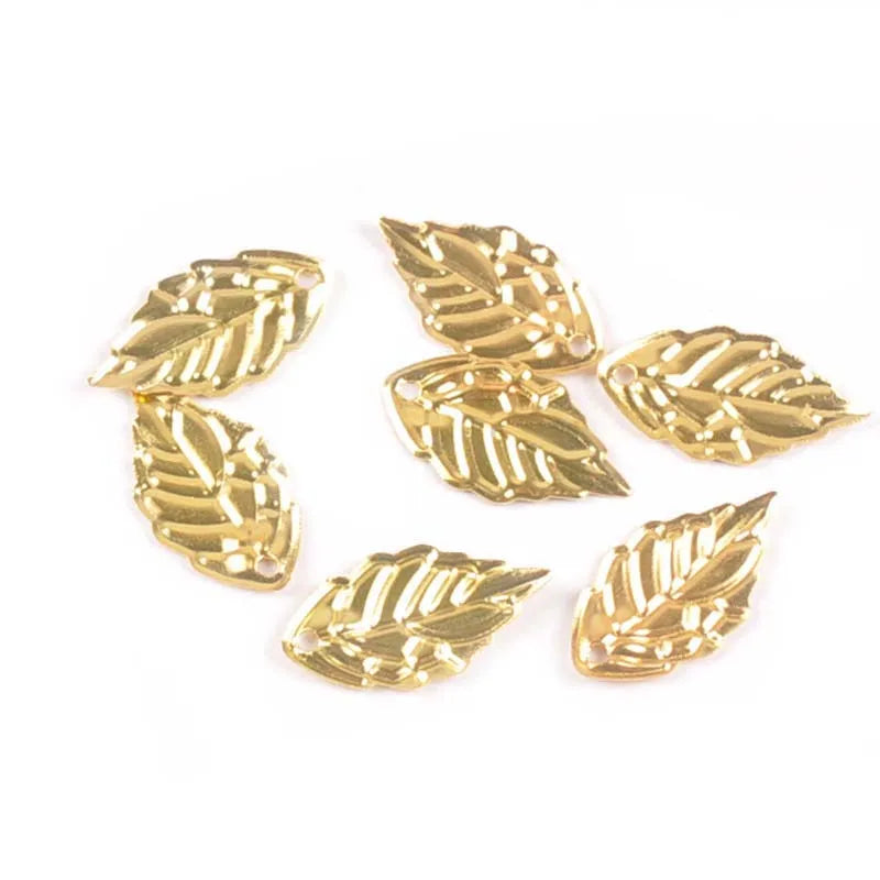 18x10mm 50Pcs Hollow Leaves Metal Crafts Filigree Wraps Connectors Embellishments For DIY Scrapbooking Home Decor 3 Color YK0753 Qme gold