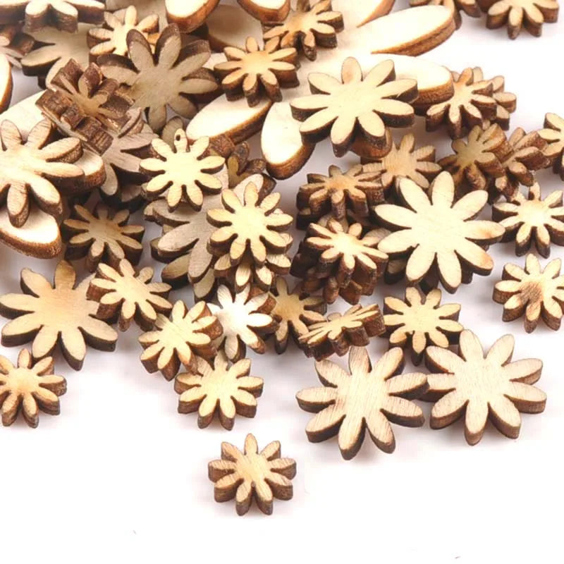 50pcs Mixed Flower Wood Slices DIY Crafts Scrapbooking Home Decor Wooden Ornaments Handmade Accessory 10/15/25/35mm M0668x Qme 25mm