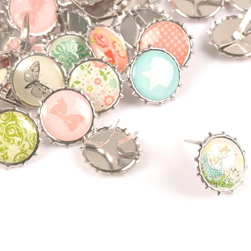 Mixed Pattern Round Metal brads scrapbooking embellishment For DIY Craft Accessories home Decoration 20pcs 15x10.9mm c2579 Qme