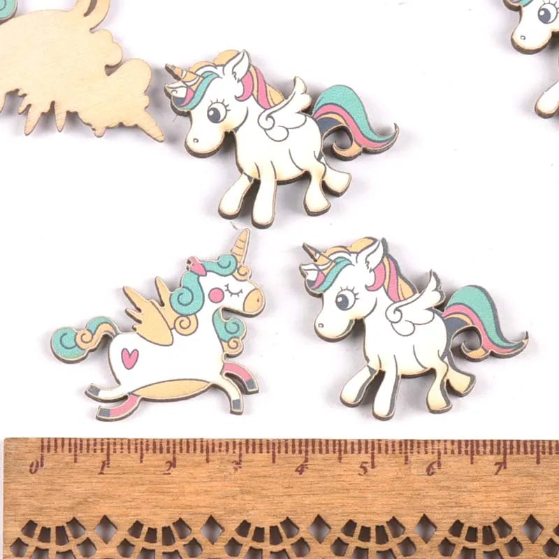 20Pcs mix Single-horned horse wood slices DIY Craft Scrapbooking Accessories for Home Decor Unfinished wooden Ornament m2181 Qme