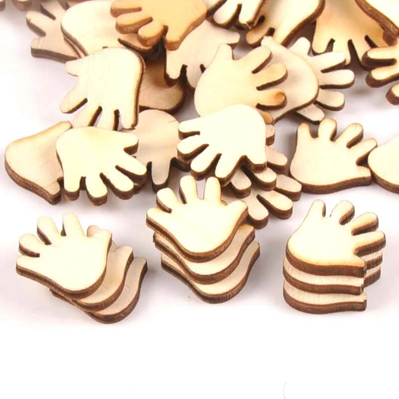 50pcs Unfinished Wooden Ornaments For Scrapbooking Hand Shape Wood Slices DIY Crafts Handmade Home Decoration Accessories m0994 Qme
