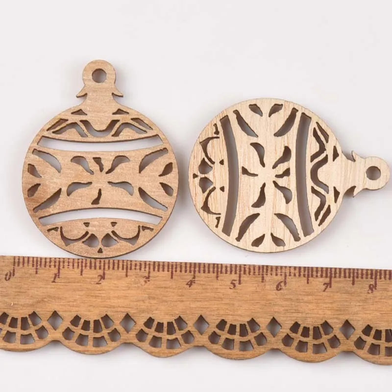10pcs Carved Christmas Ball Wood DIY Craft Scrapbooking Decoration Natural Wooden Ornament For Home Handicrafts m1855 Qme 3