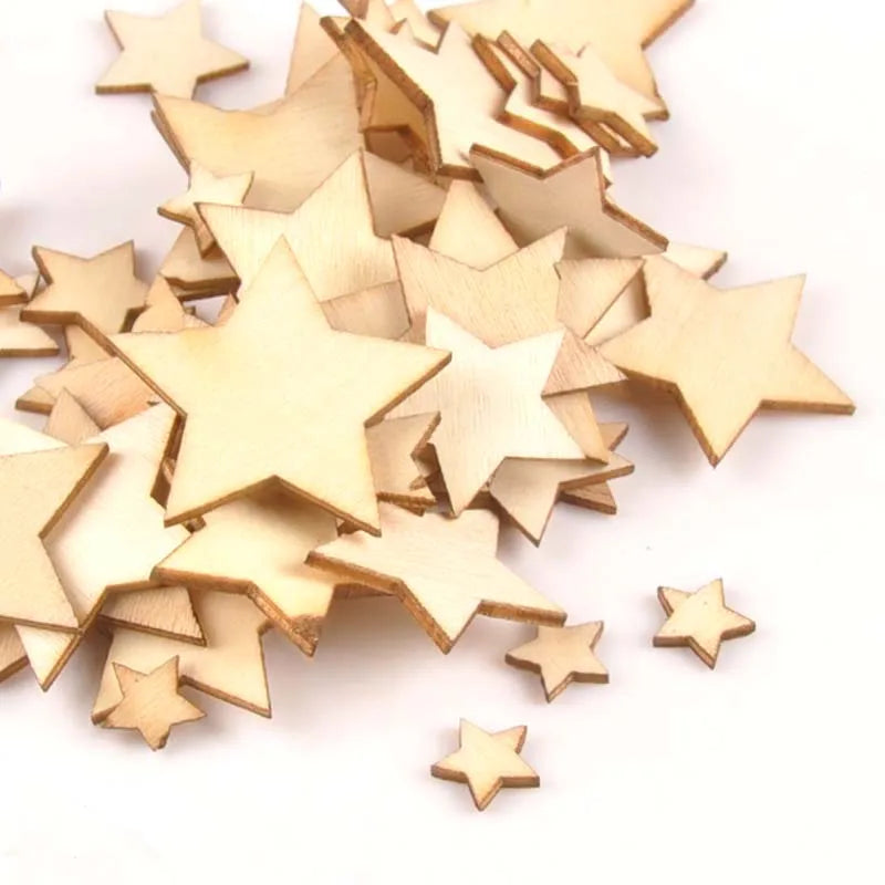 50pcs 10/15/20/25/30mm Mix Stars Wood DIY Carft For Handmade Scrapbooking Accessories Wooden Ornaments Home Decoration m0589 Qme 25mm