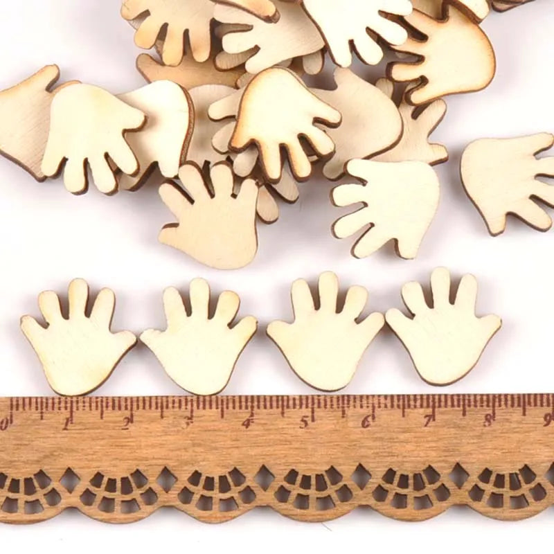 50pcs Unfinished Wooden Ornaments For Scrapbooking Hand Shape Wood Slices DIY Crafts Handmade Home Decoration Accessories m0994 Qme