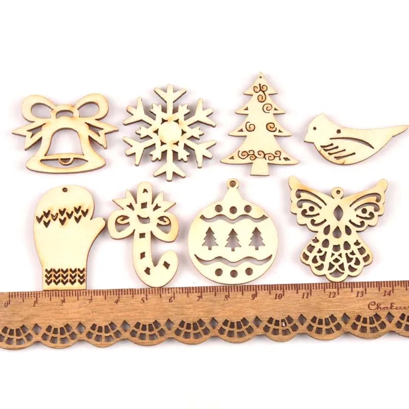 25pcs Mixed Christmas Pattern Wooden Scrapbooking wood decoration for Handmade Accessory Sewing Home Decoration m1777 Qme