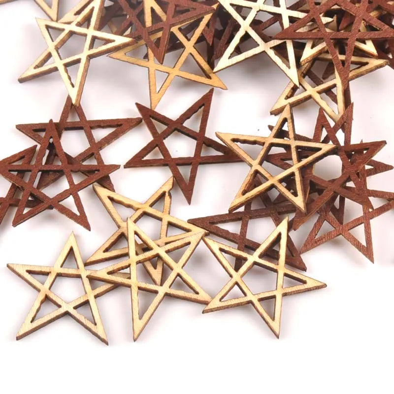 50pcs Natural Wood DIY Crafts Hollow Out Star For Scrapbooking For Unfinished Wooden Ornament Home Decoration 37x34mm m1791 Qme