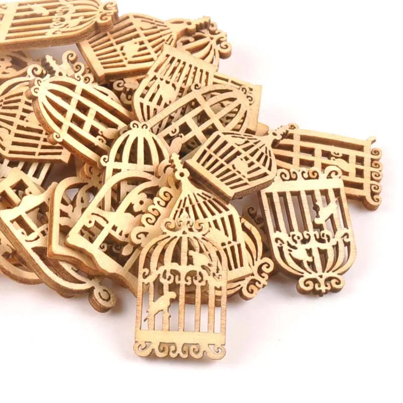 25pcs Wooden Crafts creativity hollow out birdcage Pattern Scrapbooking Crafts wood decoration for Home Decoration m0833X Qme