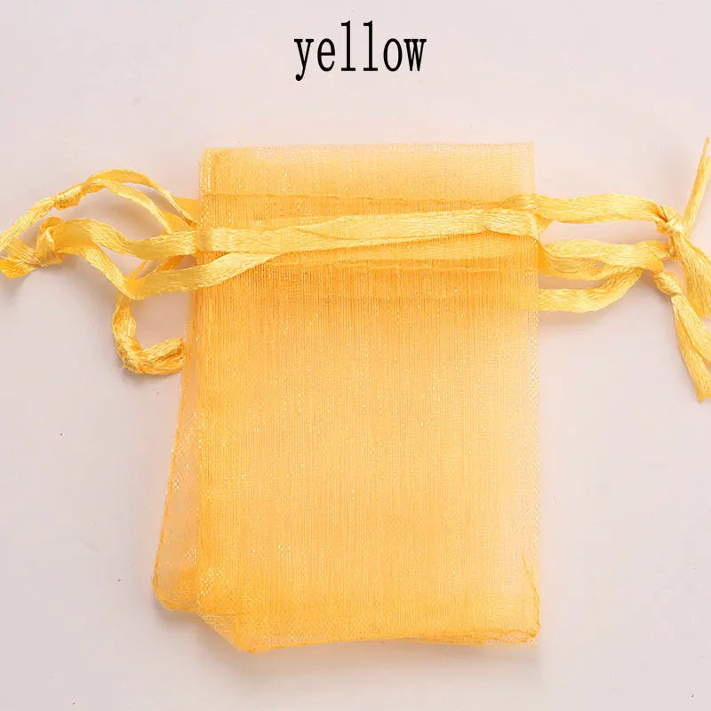 Wholesale 16 color 100pcs/lot 9*12cm organza Christmas wedding gift bags candy bag jewelry packing drawable organza bags&pouch Qme yellow