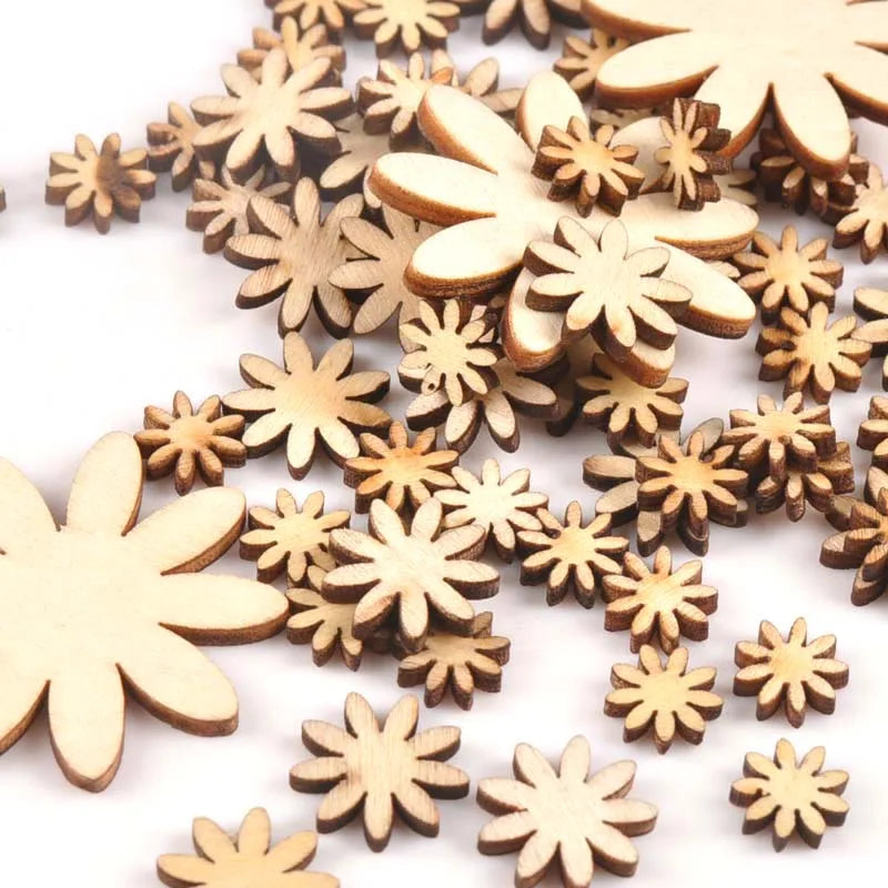 50pcs Mixed Flower Wood Slices DIY Crafts Scrapbooking Home Decor Wooden Ornaments Handmade Accessory 10/15/25/35mm M0668x Qme
