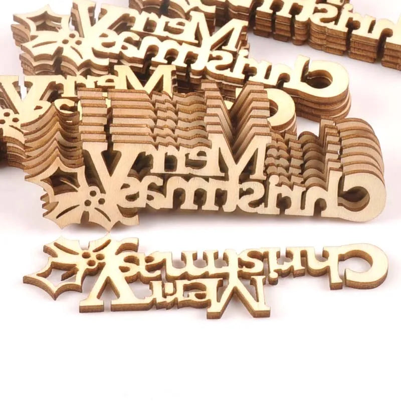 10pcs Letters "Merry Christmas" Wood Slices DIY Crafts For Scrapbooking Handmade Home Decor Wooden Ornaments Accessories M1642 Qme