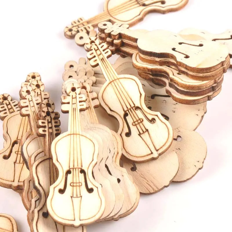 15Pcs 55x20mm Natrual Violin Wood Slices For Home Decor DIY Crafts Scrapbook Accessories Handmade Wooden Ornaments m1754 Qme Default Title