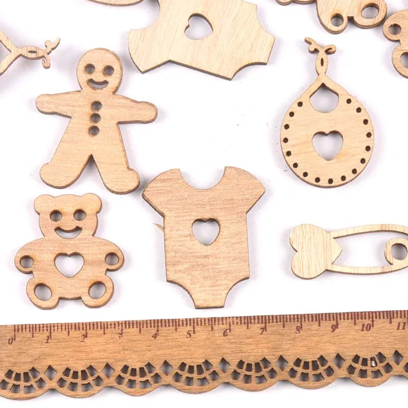 Mix Baby Bear/clothes/pin/balloon Wood DIY Crafts Home Decor Embellishment Handicrafts Scrapbooking Wooden Ornaments 15pcs m1846 Qme
