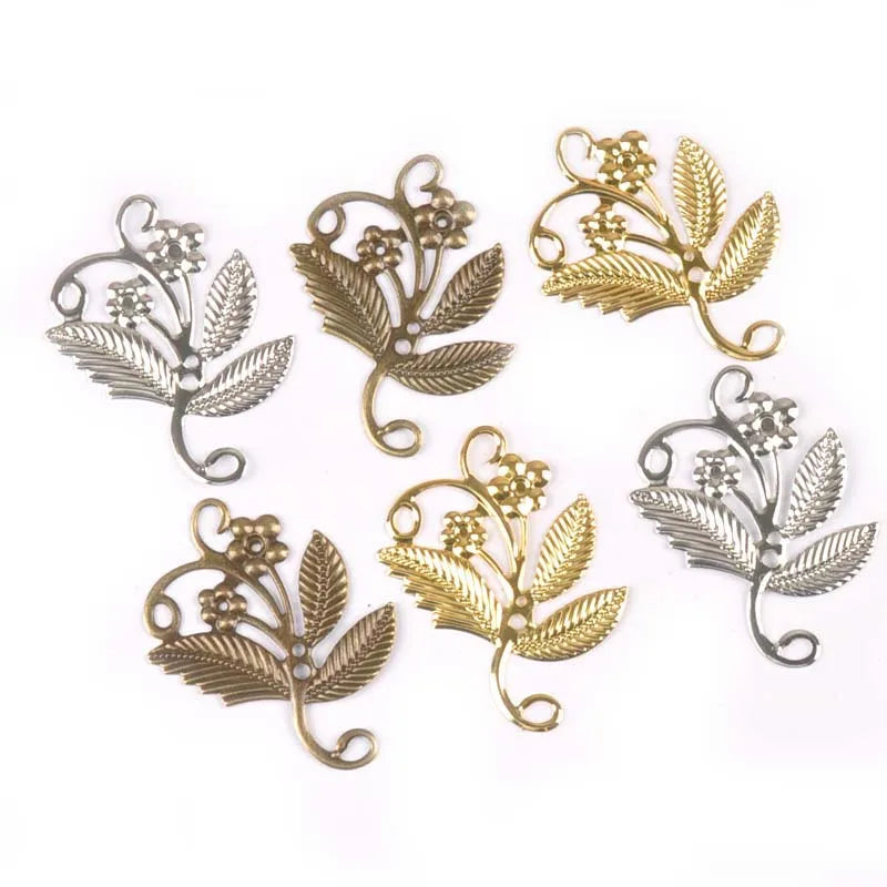 10Pcs 52x41mm Gold/silver/Bronze Metal Crafts Connectors Flower Filigree Wraps Diy Embellishment Gift Supplies Home Decor yk0732 Qme mix