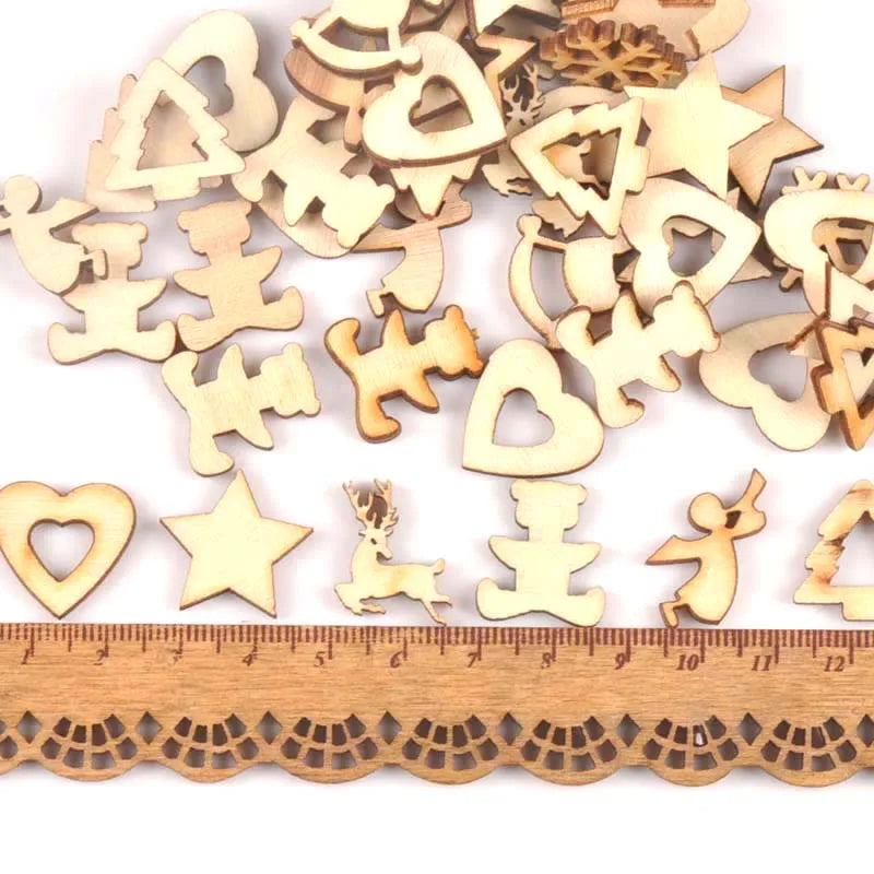 50Pcs 15-20mm Unfinished Wooden Christmas Buttons Snowflake Pattern For Handmade DIY Crafts Wood Slices Scrapbooking Decor m1551 Qme