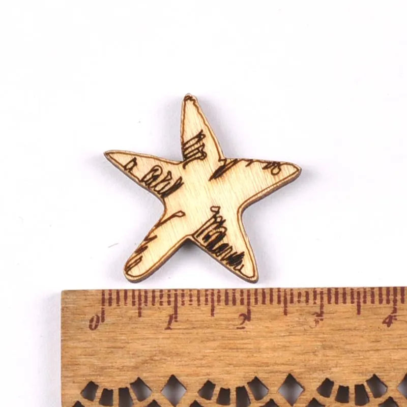 20pcs 25-35mm Seashell/starfish Pattern Natural Wood DIY Crafts Home Decor Scrapbooking Unfinished Wooden Ornaments m1935 Qme 3