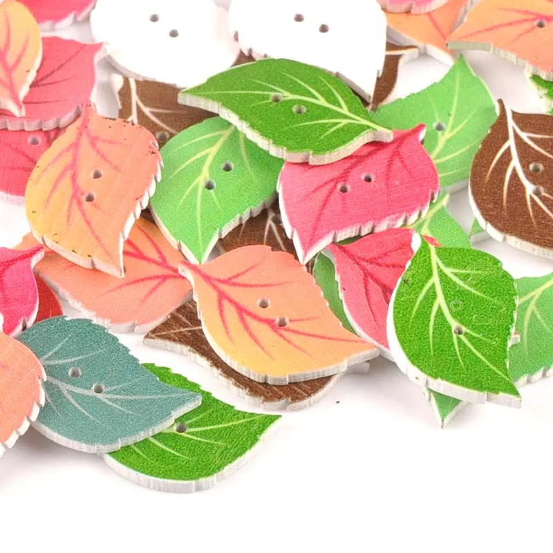 25pcs Mixed Leaf Pattern Wooden Buttons For Sewing Clothing DIY Craft Scrapbook Button Decorative Garment Supplies 20x33mm m1664 Qme Antique Brass