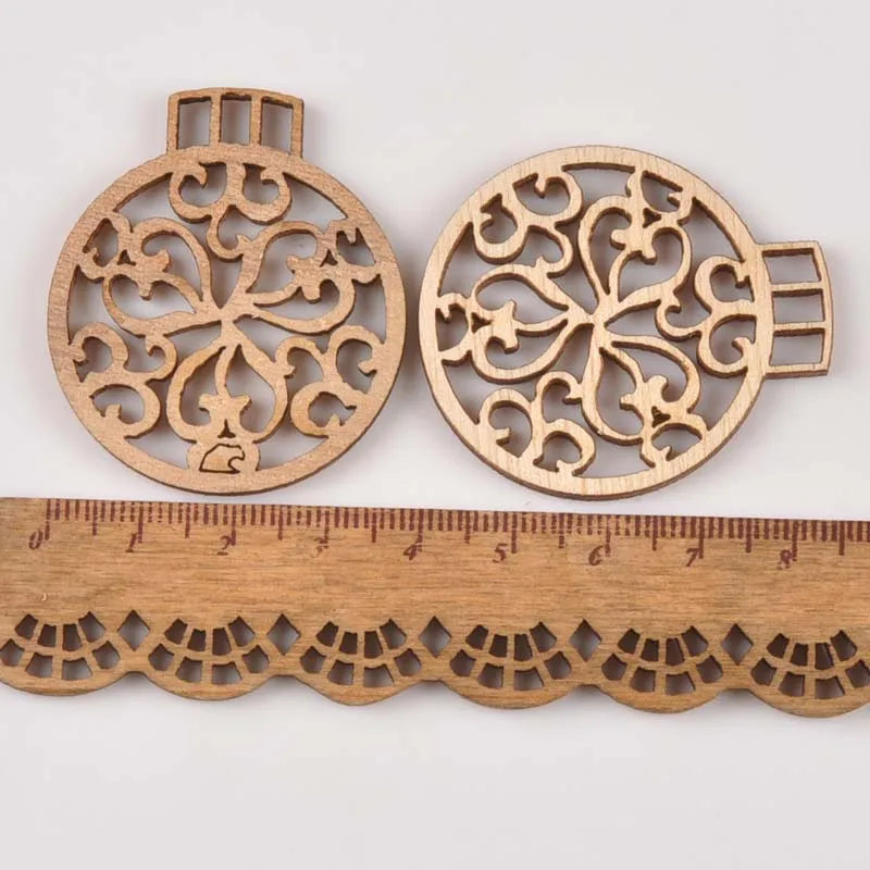 10pcs Carved Christmas Ball Wood DIY Craft Scrapbooking Decoration Natural Wooden Ornament For Home Handicrafts m1855 Qme 2
