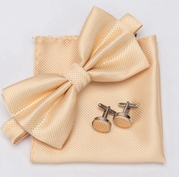 Mens Tie Bowtie Cravat Cufflinks Fashion Butterfly Party Wedding Bow Qme Champagne