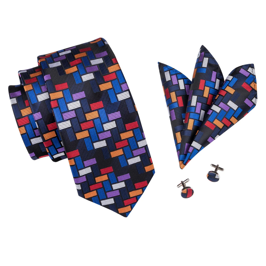 Hi-Tie Designer Mens Tie Luxury Handmade Geometric Necktie Silk Woven Tie Set For Men Business Wedding Neck Tie Square Cufflinks Qme