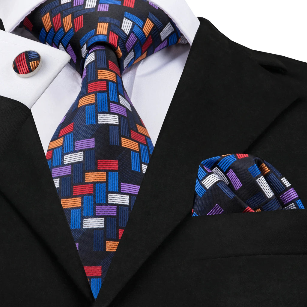 Hi-Tie Designer Mens Tie Luxury Handmade Geometric Necktie Silk Woven Tie Set For Men Business Wedding Neck Tie Square Cufflinks Qme