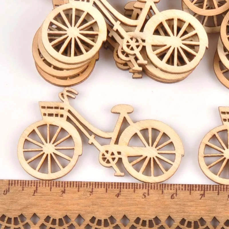 Natural Wood Slices Bicycle Die Cutting Plywood Template Carfts For Home Decoration DIY Wooden Ornament 10pcs/set 45X59mm M0914 Qme