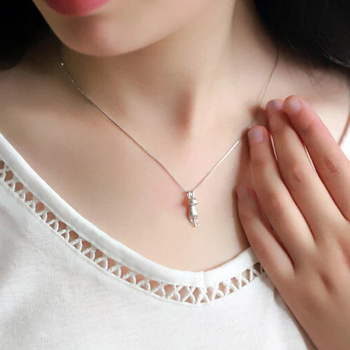 Funny Girls Cute Animal Jewelry High Quality Fashion Cartoon Cat 925 Sterling Silver Color Necklaces for Women Pendant Jewellry Qme