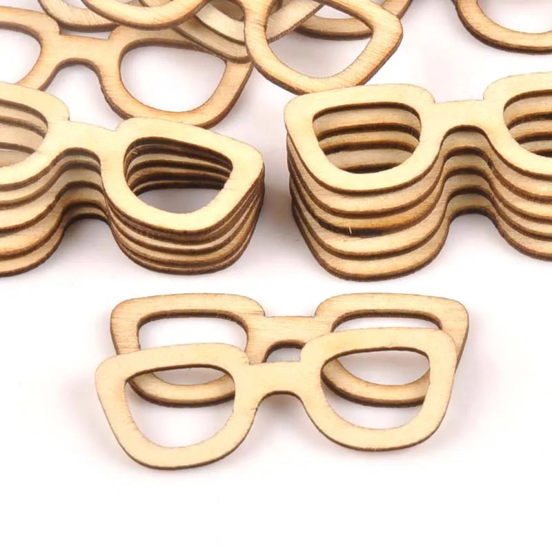 25Pcs Glasses Pattern Wooden Crafts Scrapbooking DIY For Wood Slices Ornaments Home Decoration Accessories Arts 16x43mm m1687 Qme