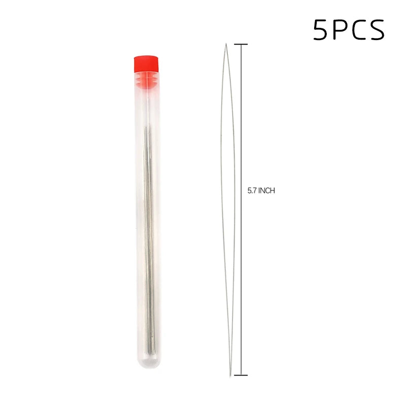 5pcs Big eye beading needles with bottle 5 size for embroidery beading Spring steel beading Curved needles Jewelry Making Tools Qme 12.7cm(5.7inch)