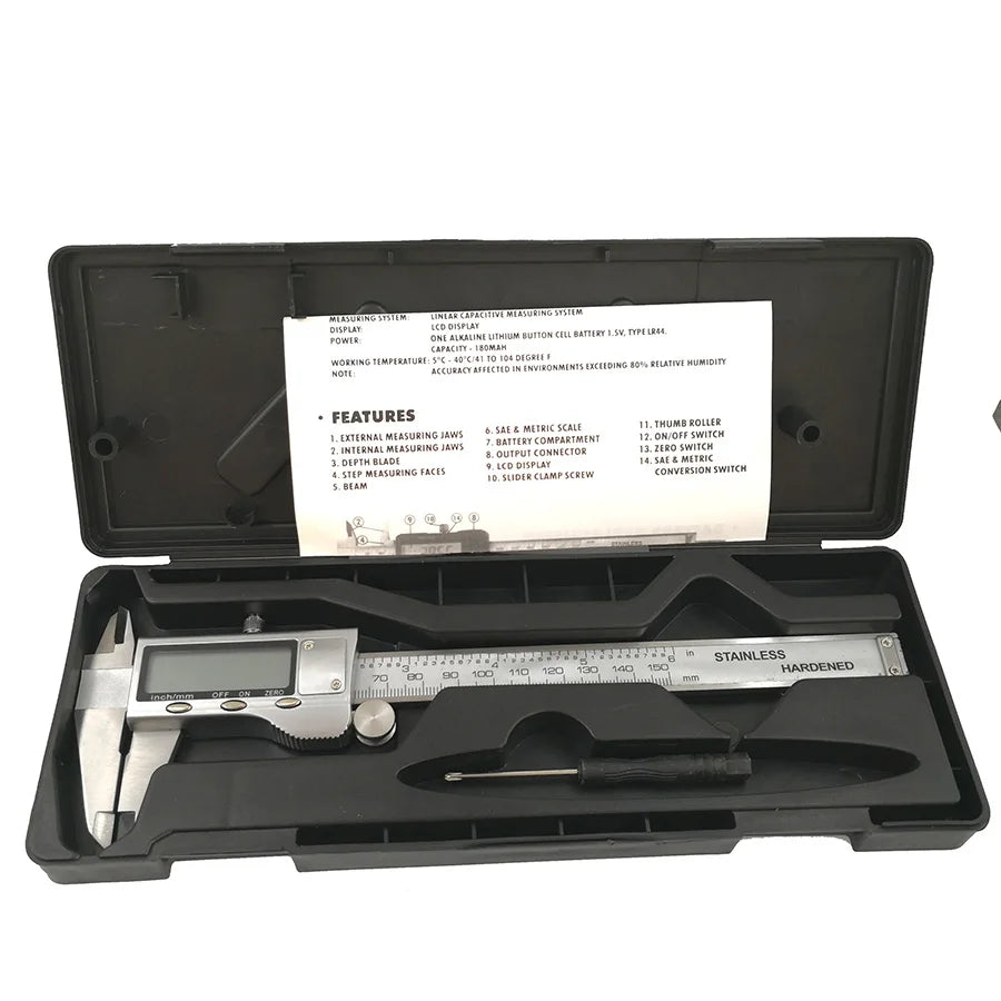 Digital Vernier Caliper Stainless Steel 0- Display Electronic Ruler Qme with plastic box
