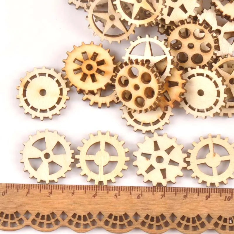 50Pcs 24mm Natural Unfinished Wooden Wheel Gear Shape For Handmade DIY Crafts Wood Slices Ornament Scrapbooking Home Decor m1683 Qme