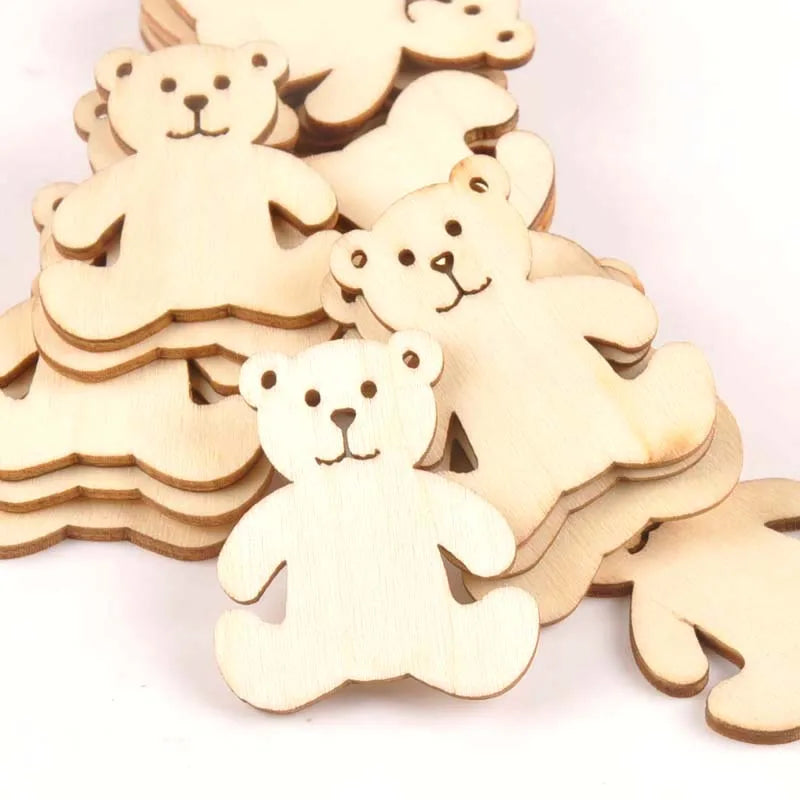 10pcs 41x48mm Bear Pattern Wood DIY Crafts Scrapbook DIY For Home Decor Natural Wooden Ornaments Accessories Embellishment m1757 Qme Default Title