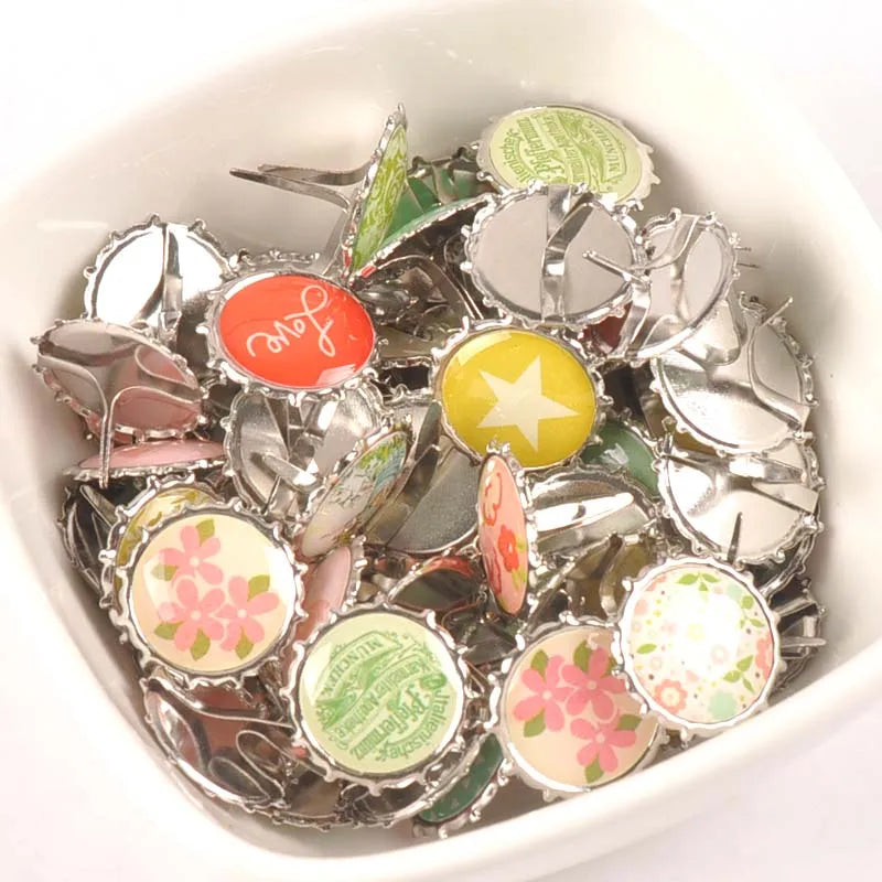 Mixed Pattern Round Metal brads scrapbooking embellishment For DIY Craft Accessories home Decoration 20pcs 15x10.9mm c2579 Qme