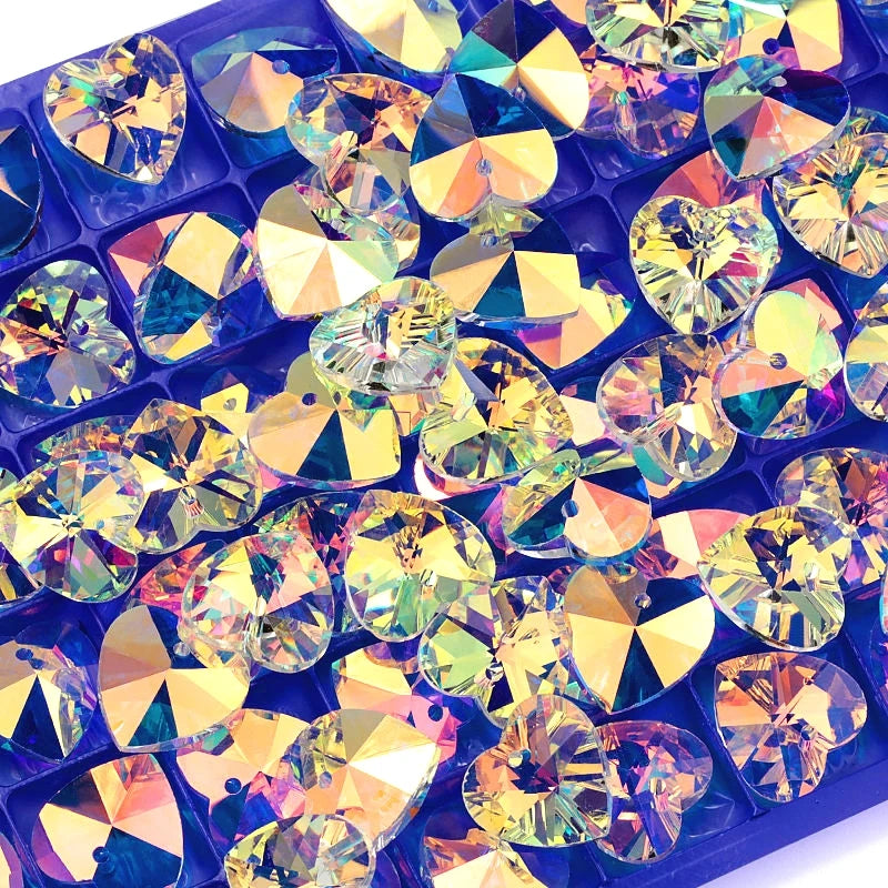 Best Quality 18mm 12pcs/Pack Heart Shape Crystal AB Glass Beads Crystal Rhinestones Jewelry Beads for Necklaces Earrings Making Qme