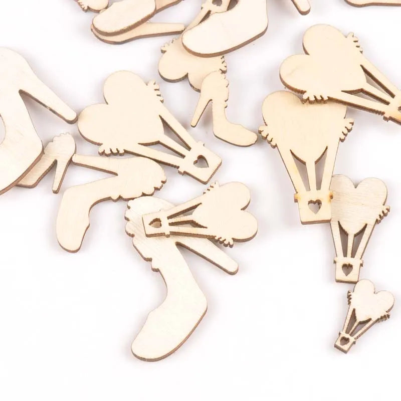 18Pcs 19-36mm Flower Shape Wood DIY Crafts Scrapbooking For Wooden Ornaments Arts Handmade Home Decor Embellishments m2170 Qme light green