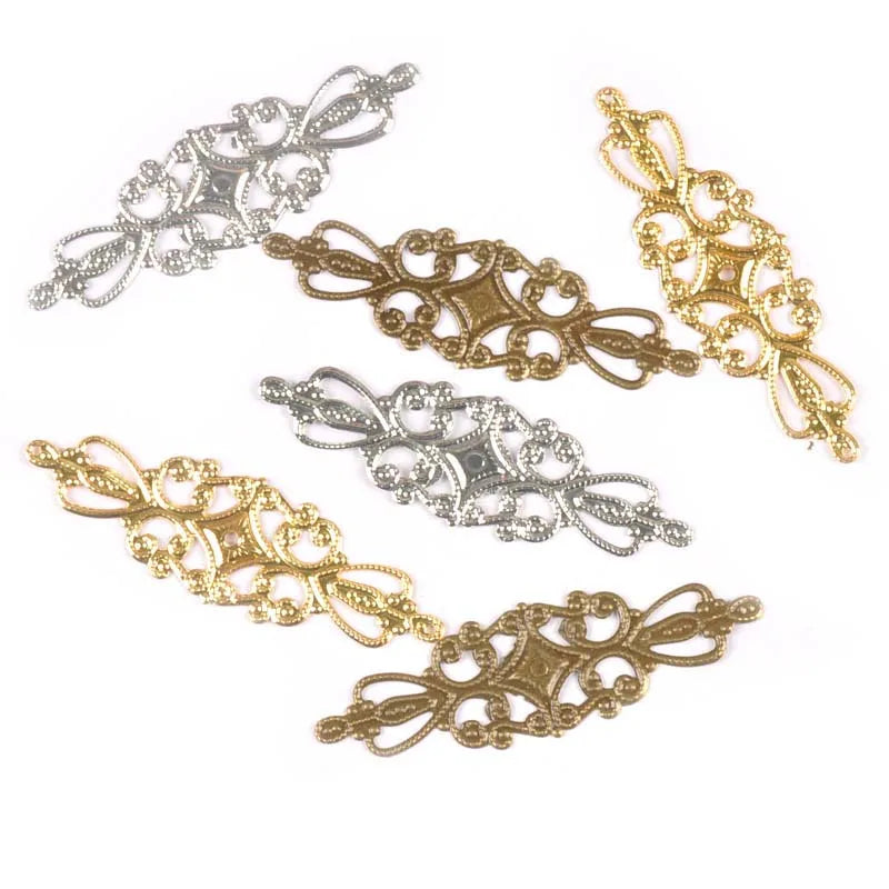20Pcs 65x20mm Flower Filigree Wraps Connectors Embellishments For Diy Scrapbooking Home Decor Metal Crafts Accessories YK0744 Qme