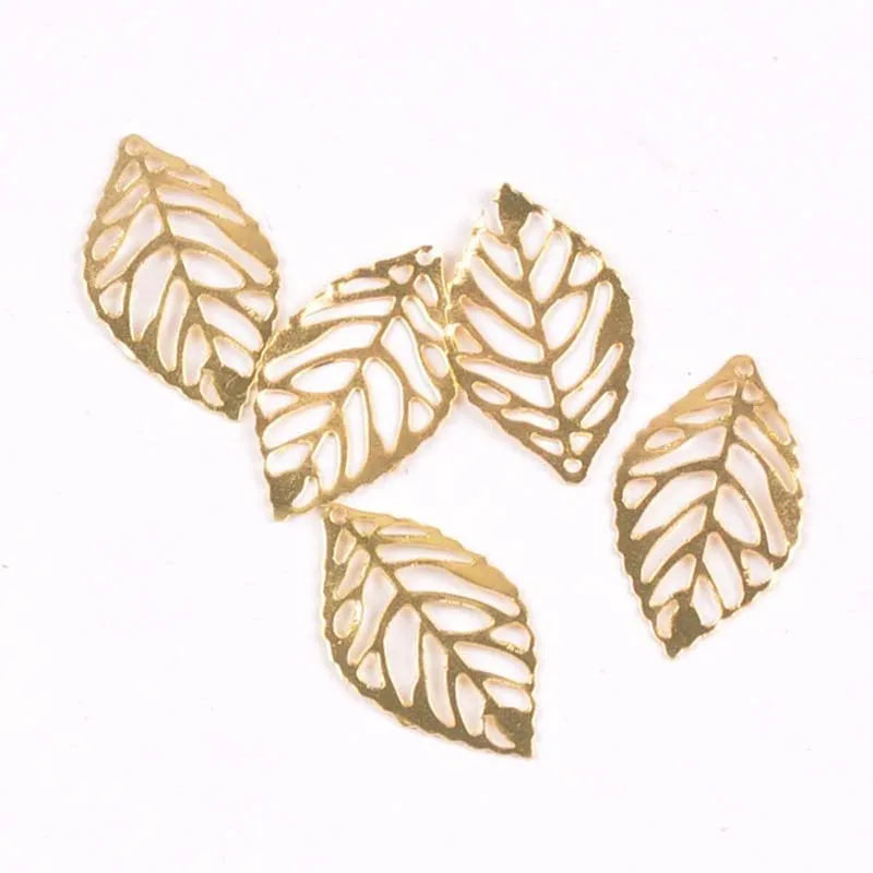 50Pcs Metal Crafts Filigree Leaves Wraps Connectors Embellishments For DIY Home Decor Handicraft Scrapbooking 23x14mm YK0751 Qme gold
