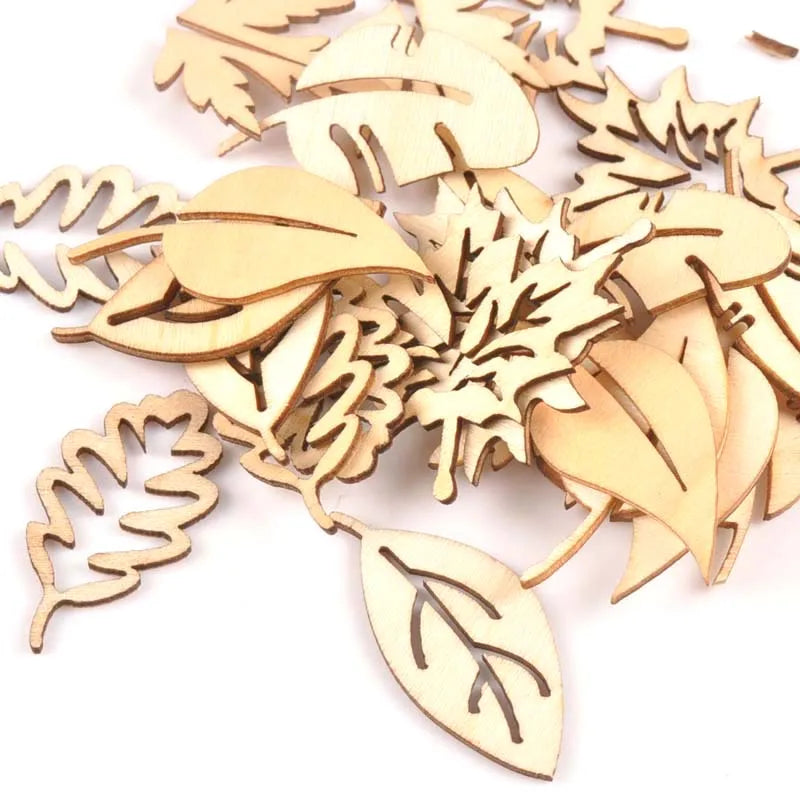 24Pcs/lot Mixed Leaf Pattern Natural Wooden For Scrapbooking Craft Home Decor Unfinished Wood Slices DIY Handmade 20x40mm m1652 Qme