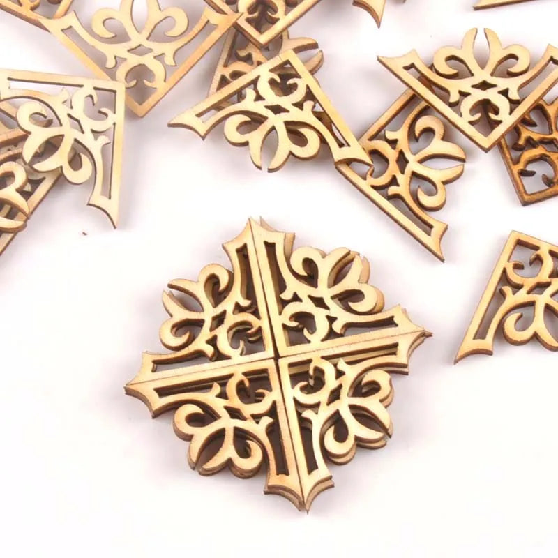 20pcs Wooden Ornament Book Corner Protector DIY Crafts Home Decoration Box Book Scrapbook Album Corner Wood Slices 27x27mm m1903 Qme