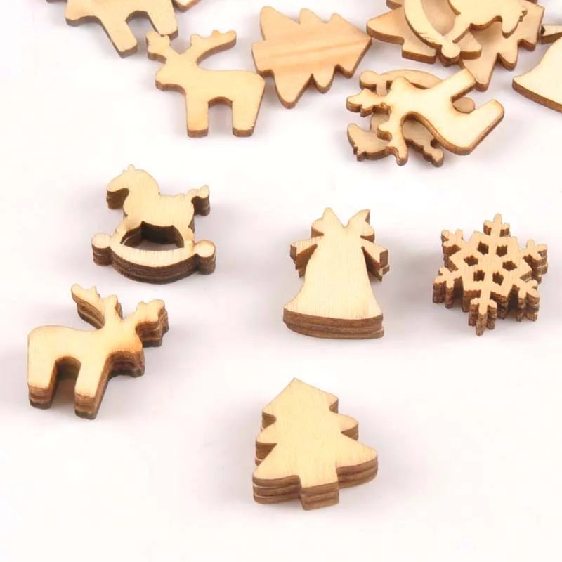 50pcs Natrual Wooden Mixed Christmas Buttons Snowflake Pattern Scrapbooking Crafts For DIY Wood Slices Home Decor 20mm m0810X Qme