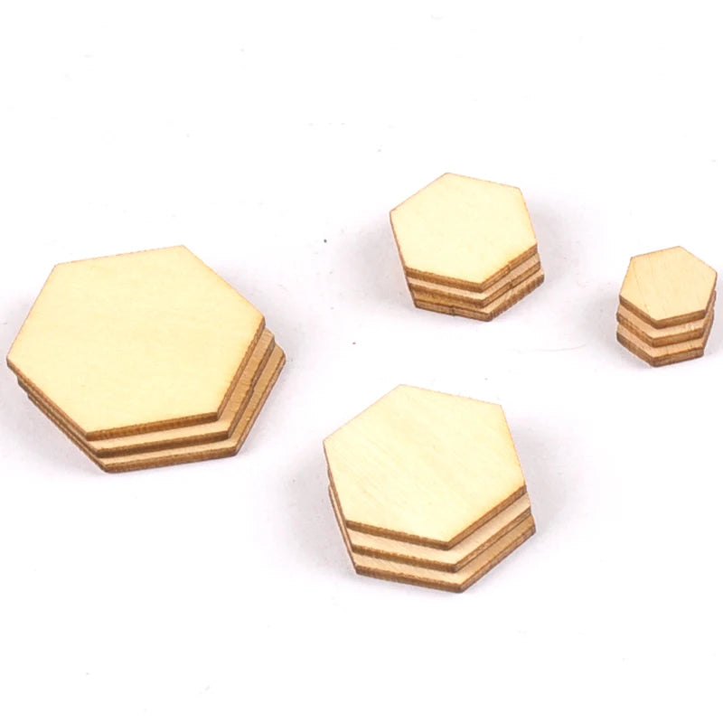 100pcs Wooden Crafts Hexagonal Pieces Scrapbooking Crafts wood decoration for Home Decoration 10-25mm m2132 Qme